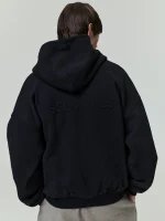 Essential Embossed Classic Fleece Black Zip-Up Hoodie