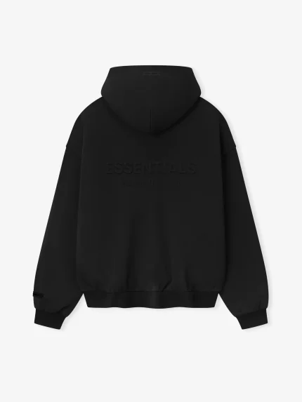 Essentials Embossed Classic Fleece Black Zip-Up Hoodie