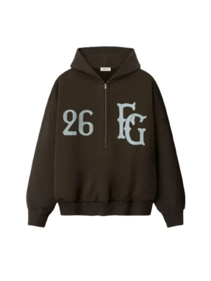 Essentails Baseball Club Half Zip Brown Hoodie